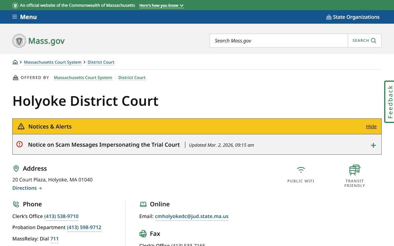 Holyoke District Court Hampden County DUI OUI records