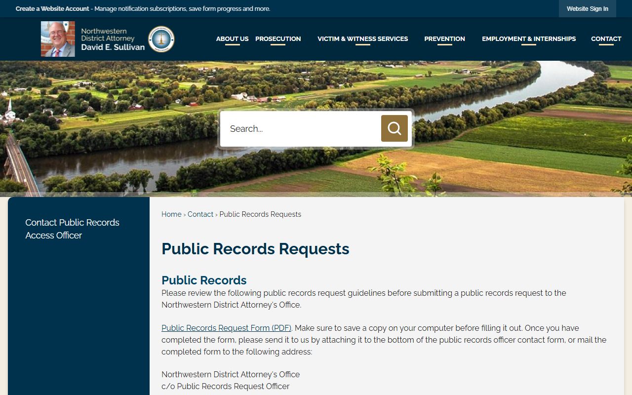 Northwestern District Attorney public records request form for Hampshire County DUI OUI records