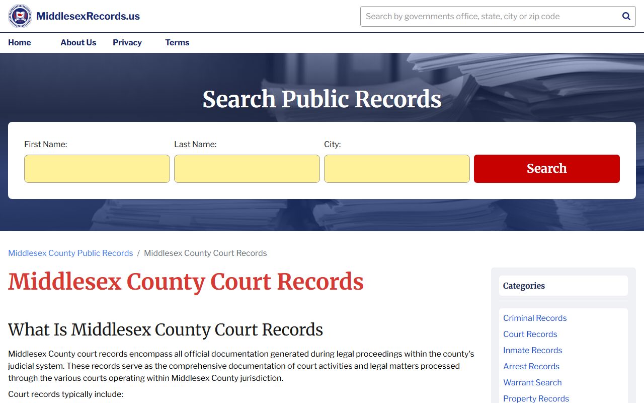 Middlesex County court records portal for DUI OUI records
